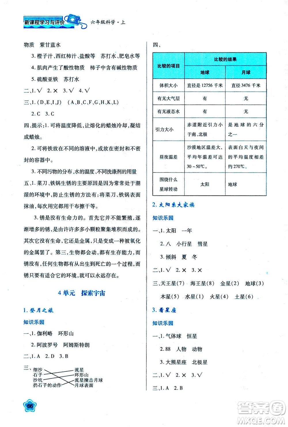 人民教育出版社2020年新課程學(xué)習(xí)與評價科學(xué)六年級上冊B蘇教版答案