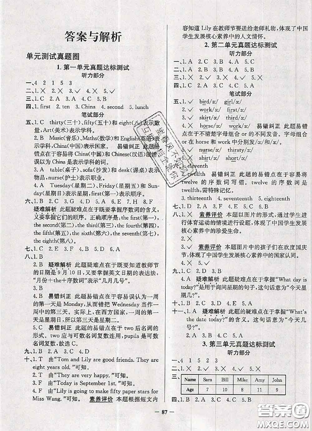 2020年北京市真題圈小學考試真卷三步練三年級英語上冊答案