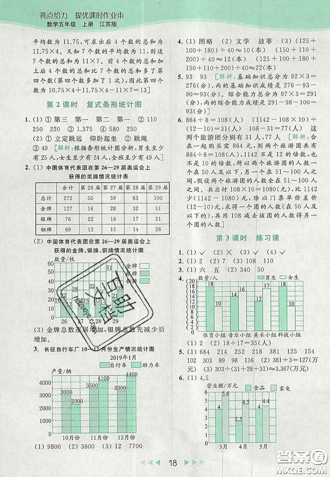 北京教育出版社2020年亮點給力提優(yōu)課時作業(yè)本五年級數(shù)學上冊江蘇版答案