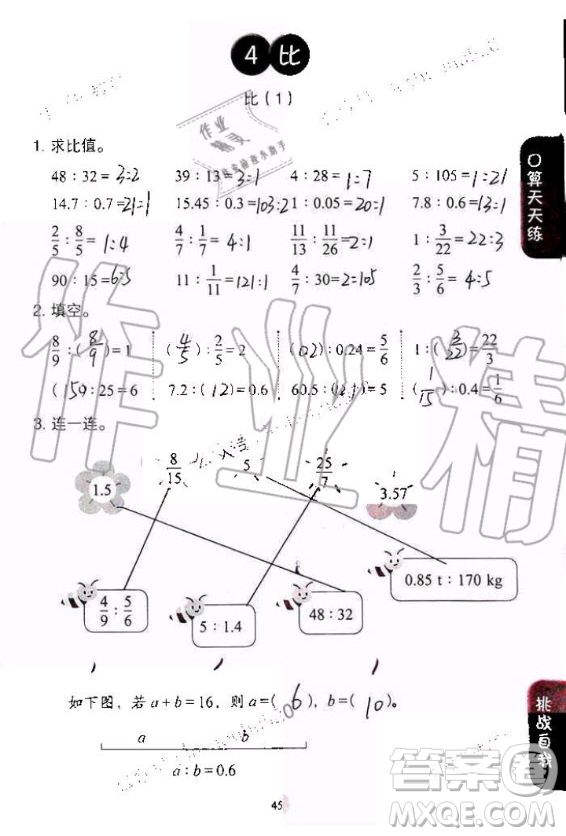 人民教育出版社2020年同步口算練習(xí)冊六年級上冊人教版答案