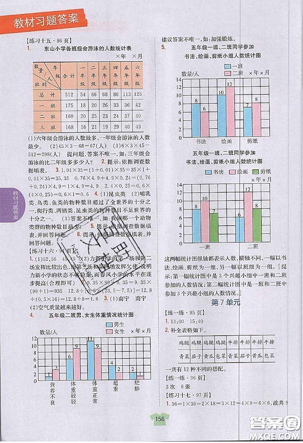 江蘇鳳凰教育出版社2020年課本教材五年級數學上冊江蘇版答案