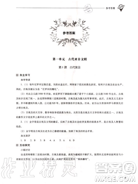 2020年新課程解決問題導(dǎo)學方案九年級上冊世界歷史人教版答案