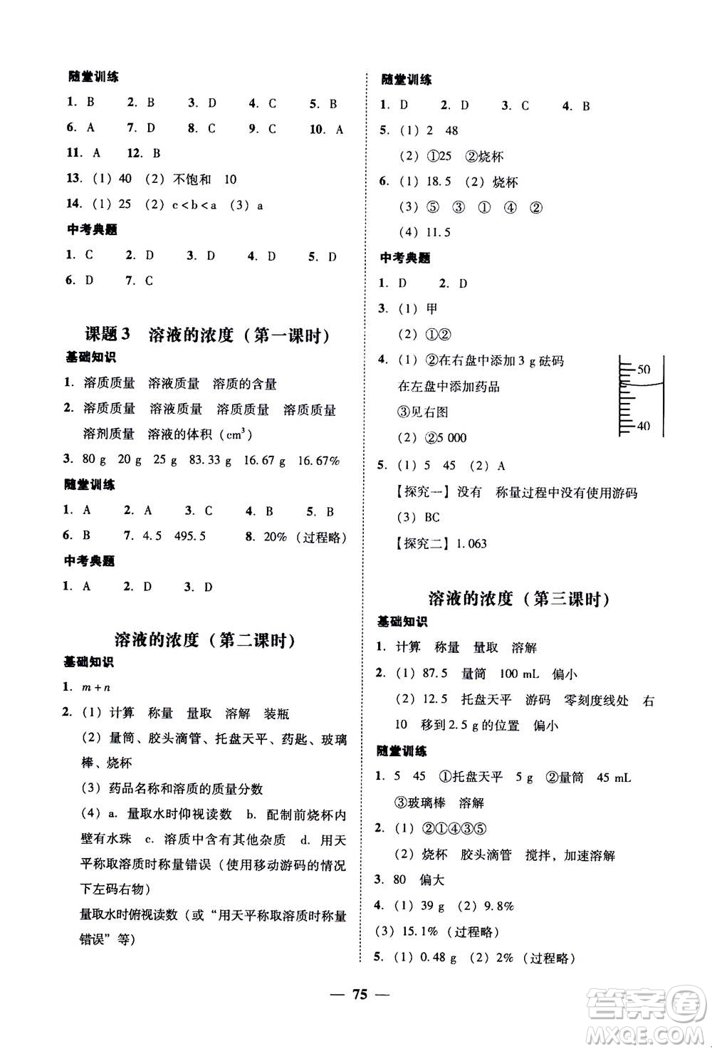 2019年南粵學(xué)典學(xué)考精練九年級(jí)化學(xué)全一冊(cè)人教版參考答案