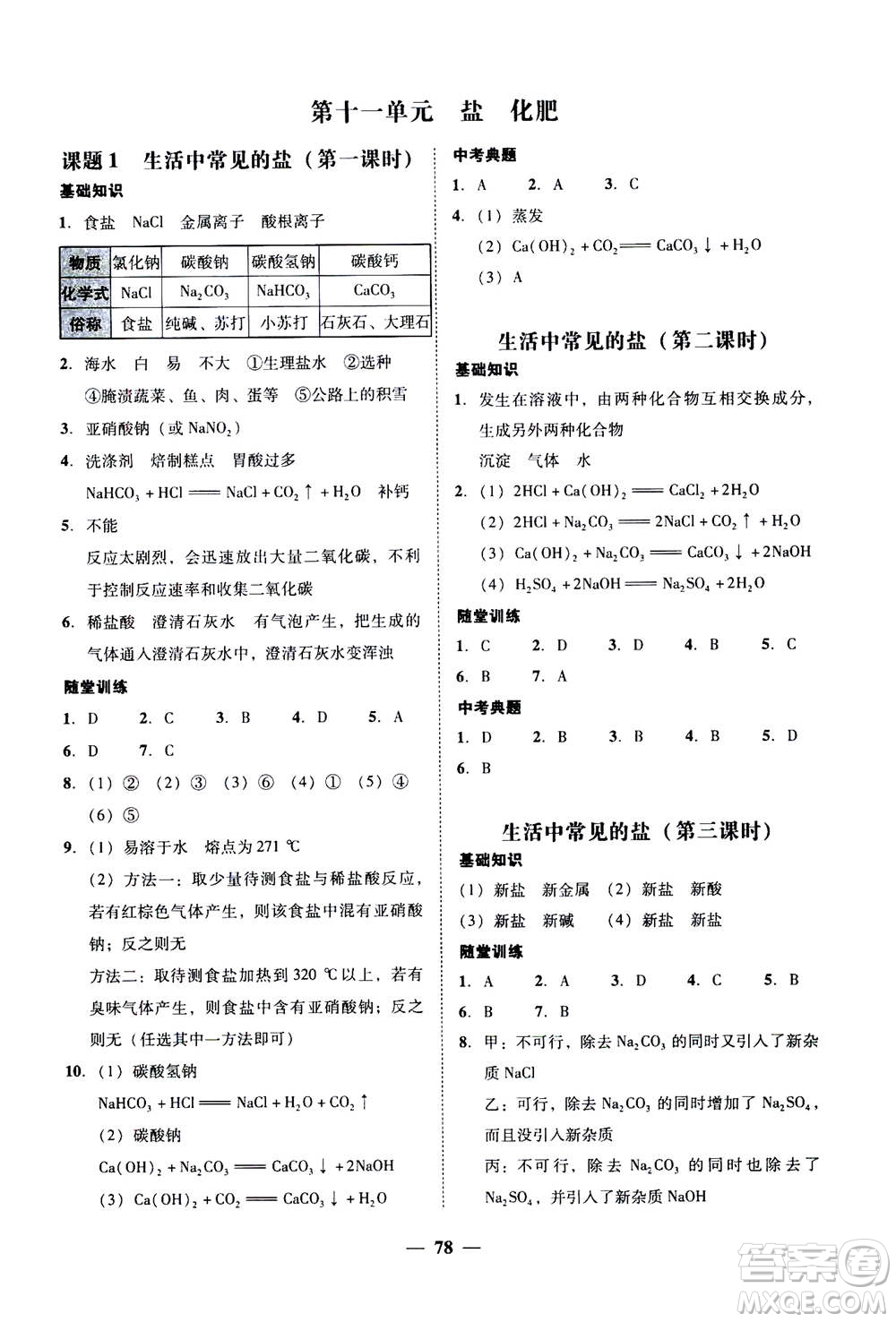 2019年南粵學(xué)典學(xué)考精練九年級(jí)化學(xué)全一冊(cè)人教版參考答案