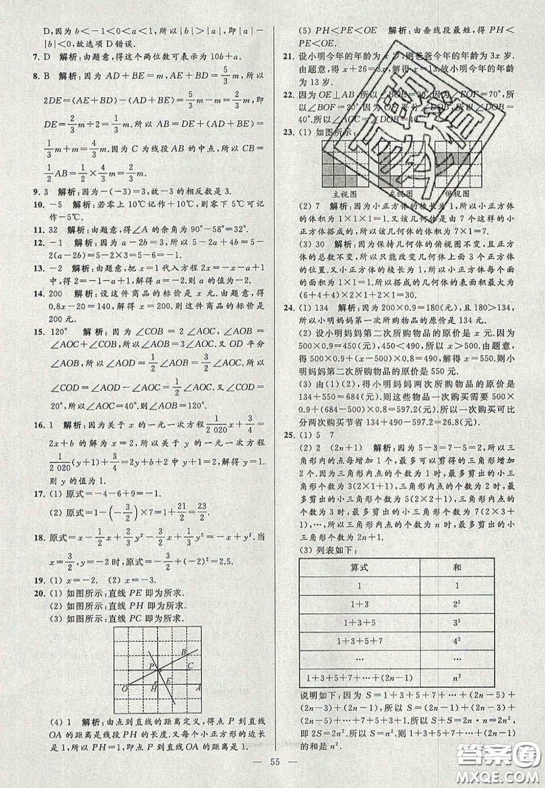 2020年秋季亮點給力大試卷七年級數(shù)學(xué)上冊人教版答案