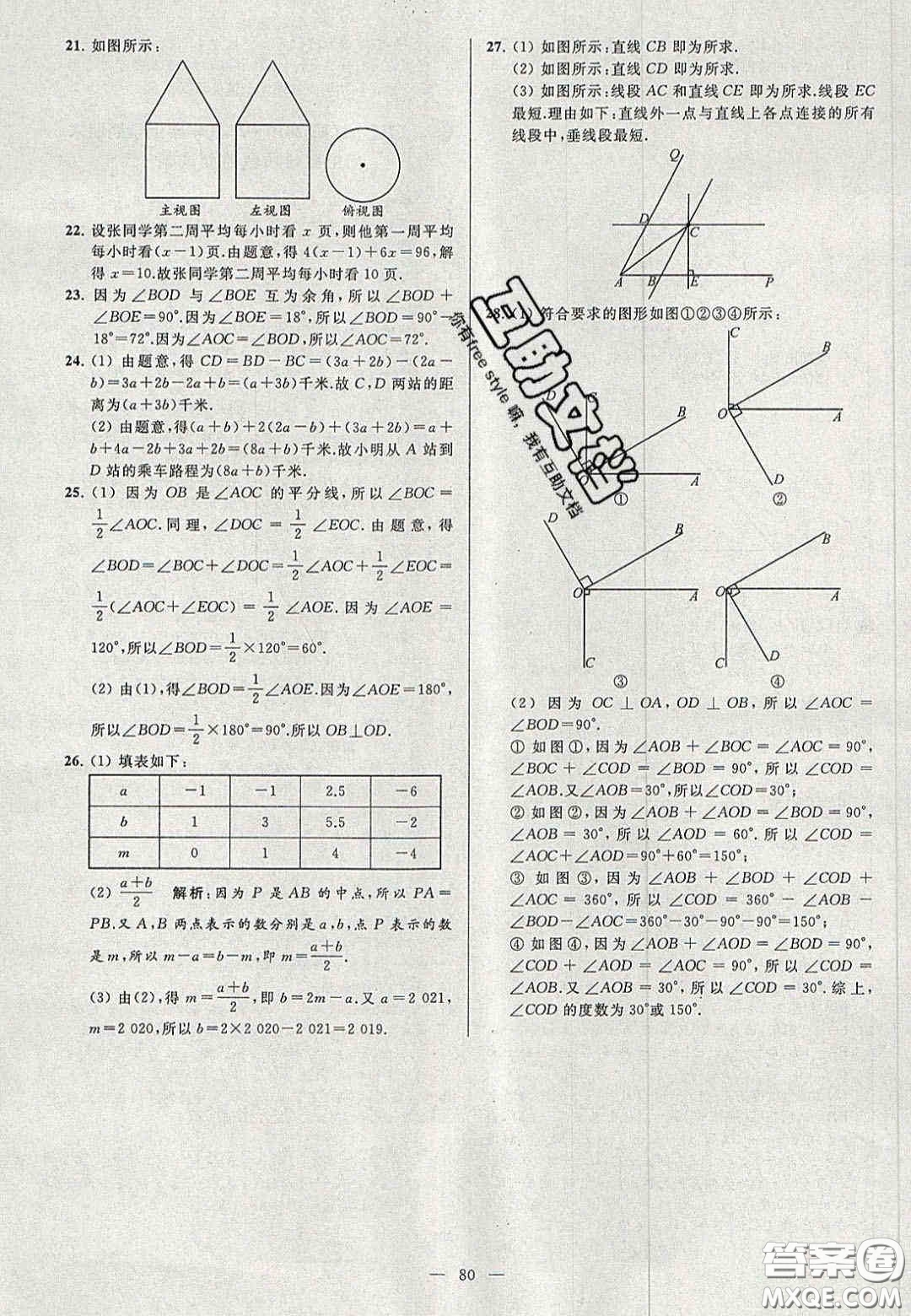 2020年秋季亮點給力大試卷七年級數(shù)學(xué)上冊人教版答案