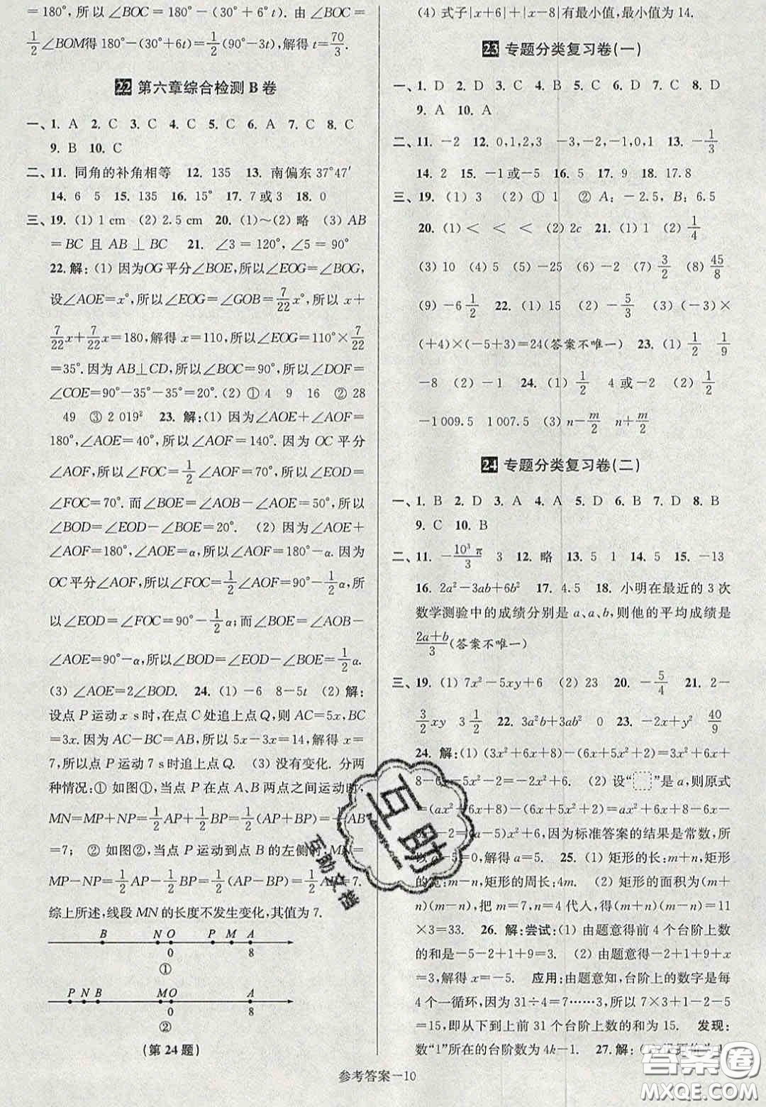 2020年搶先起跑大試卷七年級(jí)數(shù)學(xué)上冊(cè)江蘇版答案