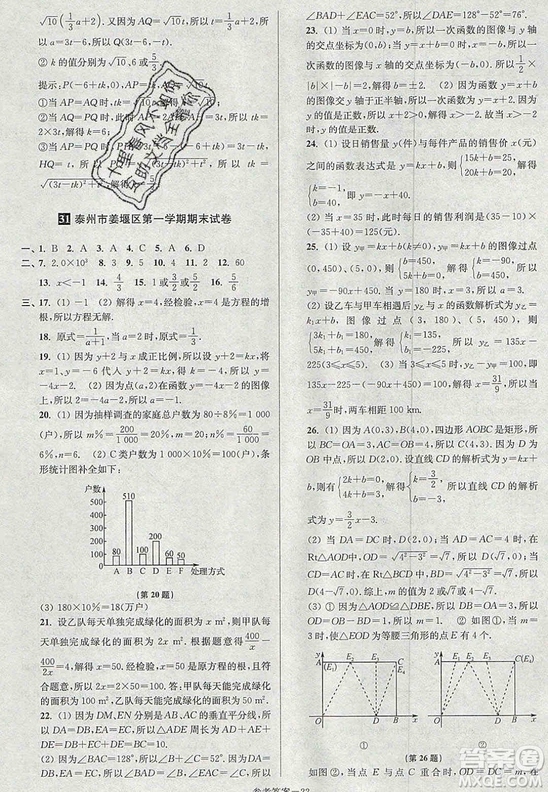 2020年搶先起跑大試卷八年級數(shù)學上冊江蘇版答案