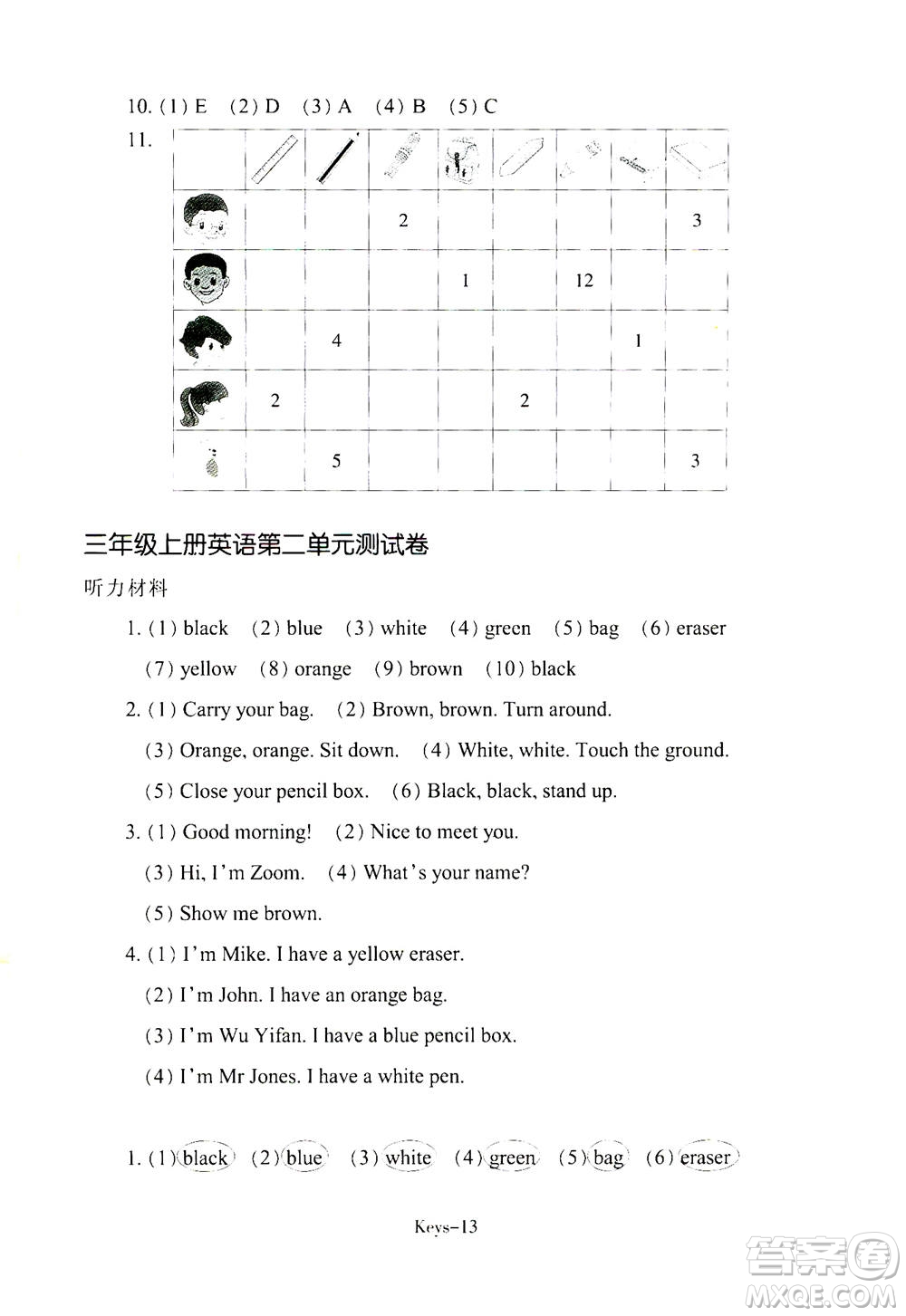 浙江少年兒童出版社2020年每課一練小學英語三年級上冊R人教版答案