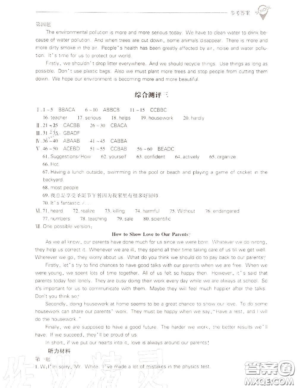 2020年新課程問題解決導(dǎo)學(xué)方案九年級(jí)英語全一冊(cè)參考答案