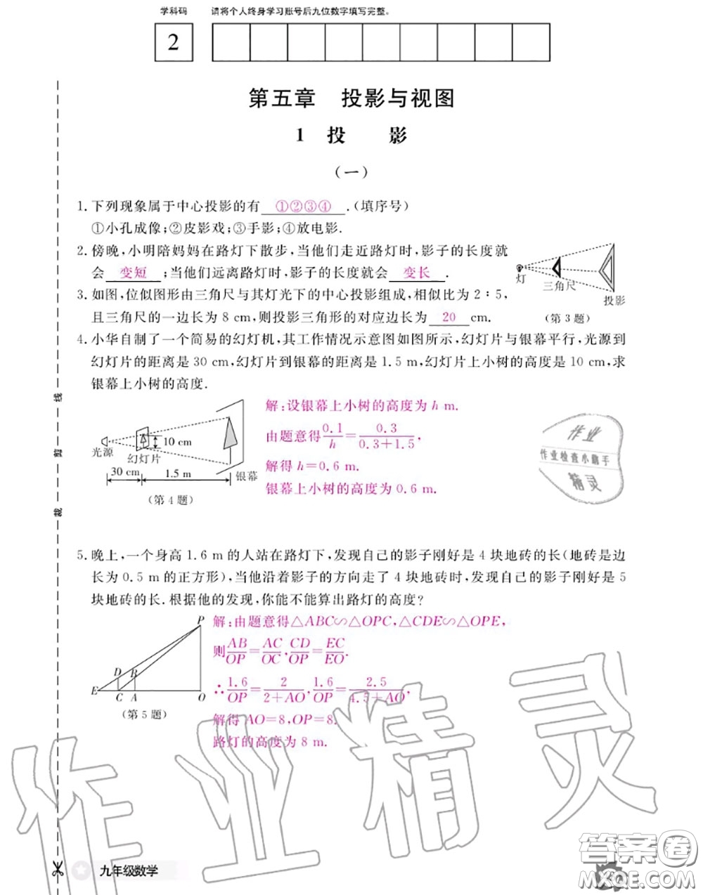 江西教育出版社2020年數(shù)學(xué)作業(yè)本九年級全一冊北師版答案