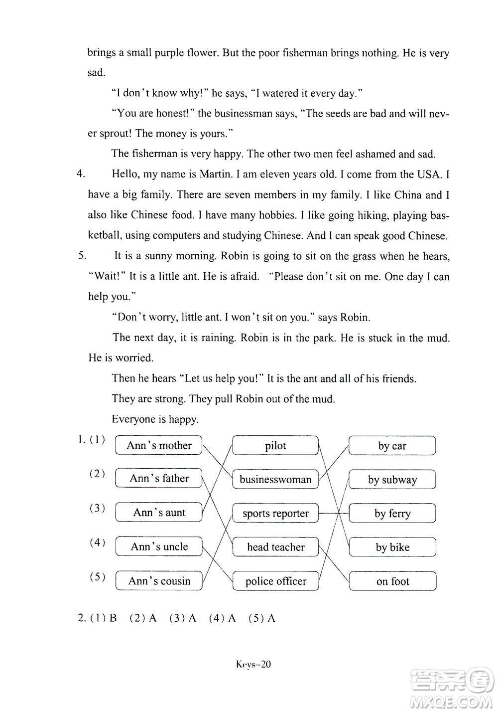 浙江少年兒童出版社2020年每課一練小學(xué)英語(yǔ)六年級(jí)上冊(cè)R人教版答案