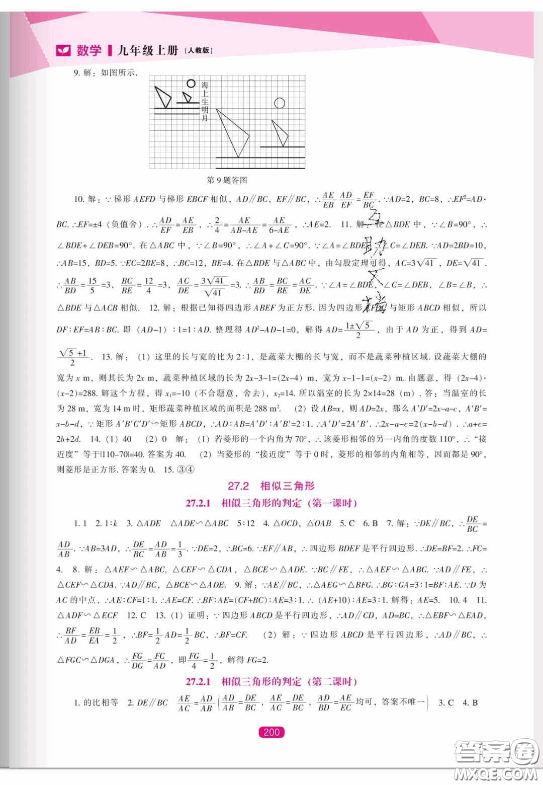 遼海出版社2020新課程能力培養(yǎng)九年級數學上冊人教版答案