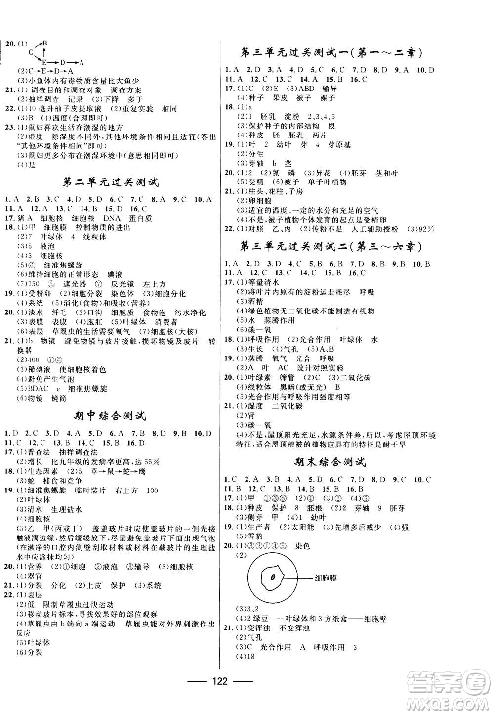 河北少年兒童出版社2020年奪冠百分百新導(dǎo)學(xué)課時(shí)練生物七年級(jí)上冊(cè)RJ人教版答案