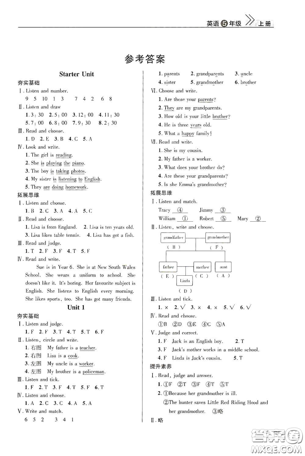 武漢出版社2020智慧學習天天向上課堂作業(yè)五年級英語上冊人教版答案