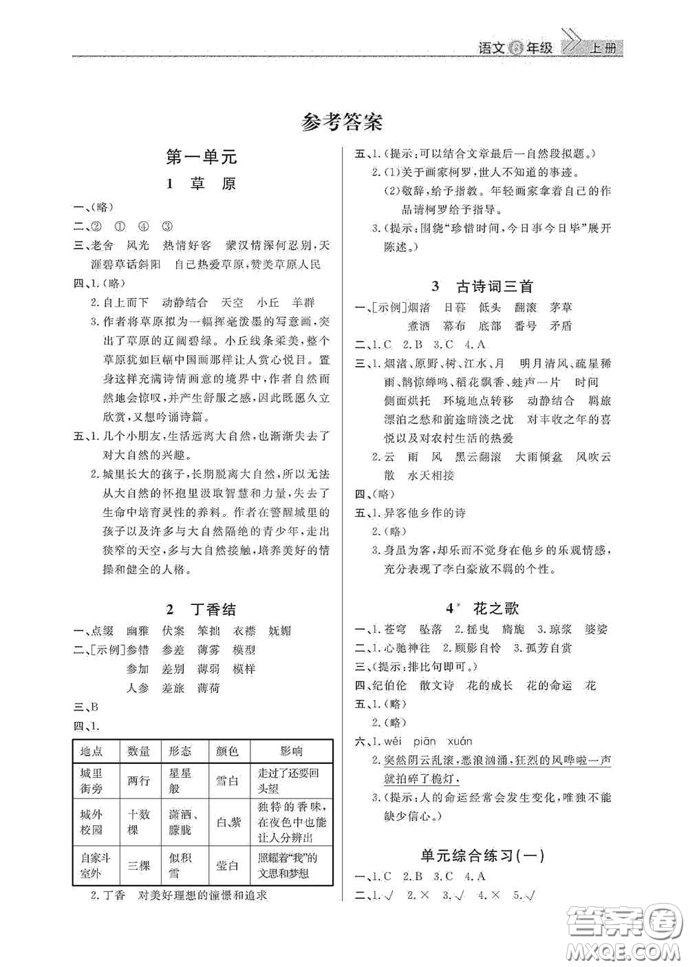 武漢出版社2020智慧學習天天向上課堂作業(yè)六年級語文上冊人教版答案