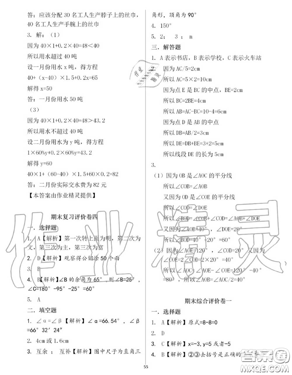 大象出版社2020年基礎(chǔ)訓(xùn)練七年級數(shù)學(xué)上冊人教版參考答案