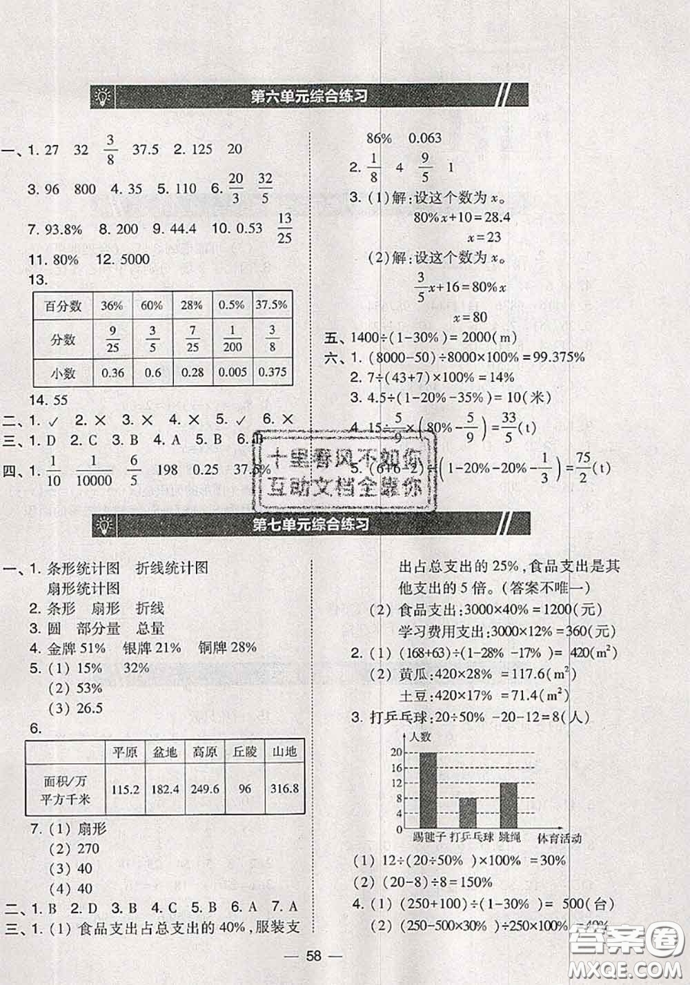 2020秋北大綠卡課時同步訓練六年級數(shù)學上冊人教版參考答案