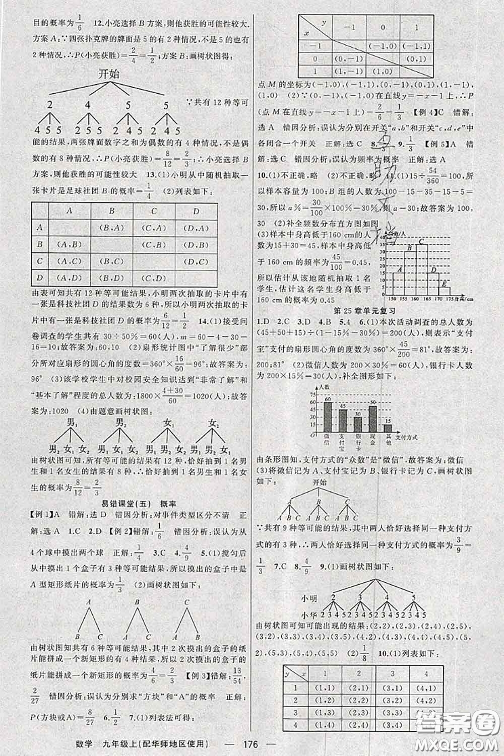 新疆青少年出版社2020秋原創(chuàng)新課堂九年級數(shù)學(xué)上冊華師版答案