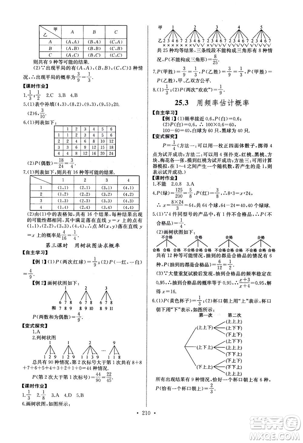 2020年長(zhǎng)江全能學(xué)案同步練習(xí)冊(cè)數(shù)學(xué)九年級(jí)全一冊(cè)人教版答案