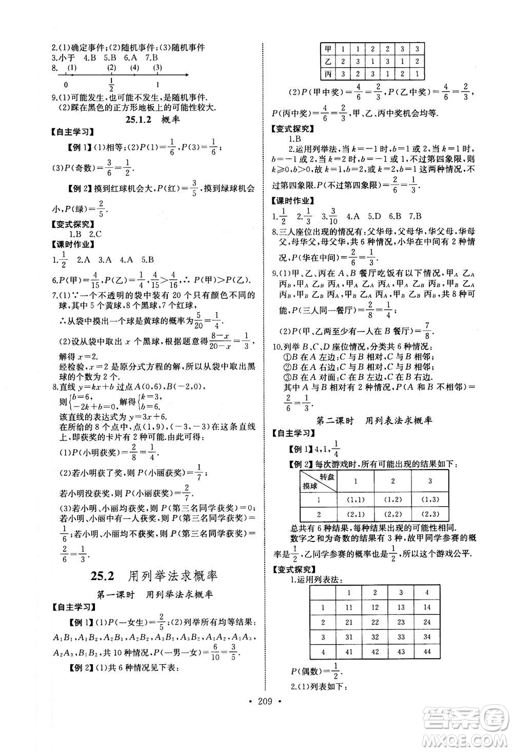 2020年長(zhǎng)江全能學(xué)案同步練習(xí)冊(cè)數(shù)學(xué)九年級(jí)全一冊(cè)人教版答案