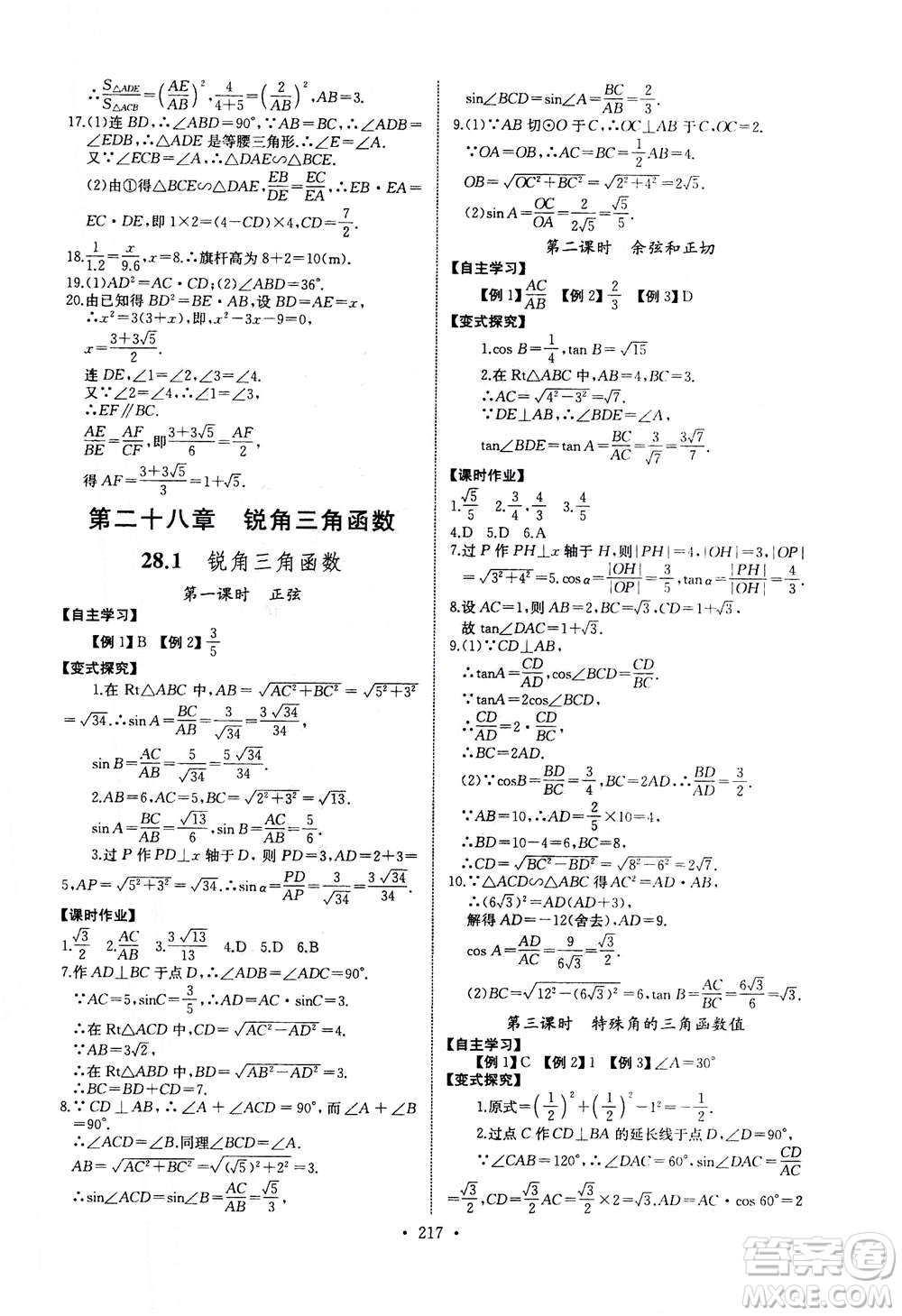 2020年長(zhǎng)江全能學(xué)案同步練習(xí)冊(cè)數(shù)學(xué)九年級(jí)全一冊(cè)人教版答案