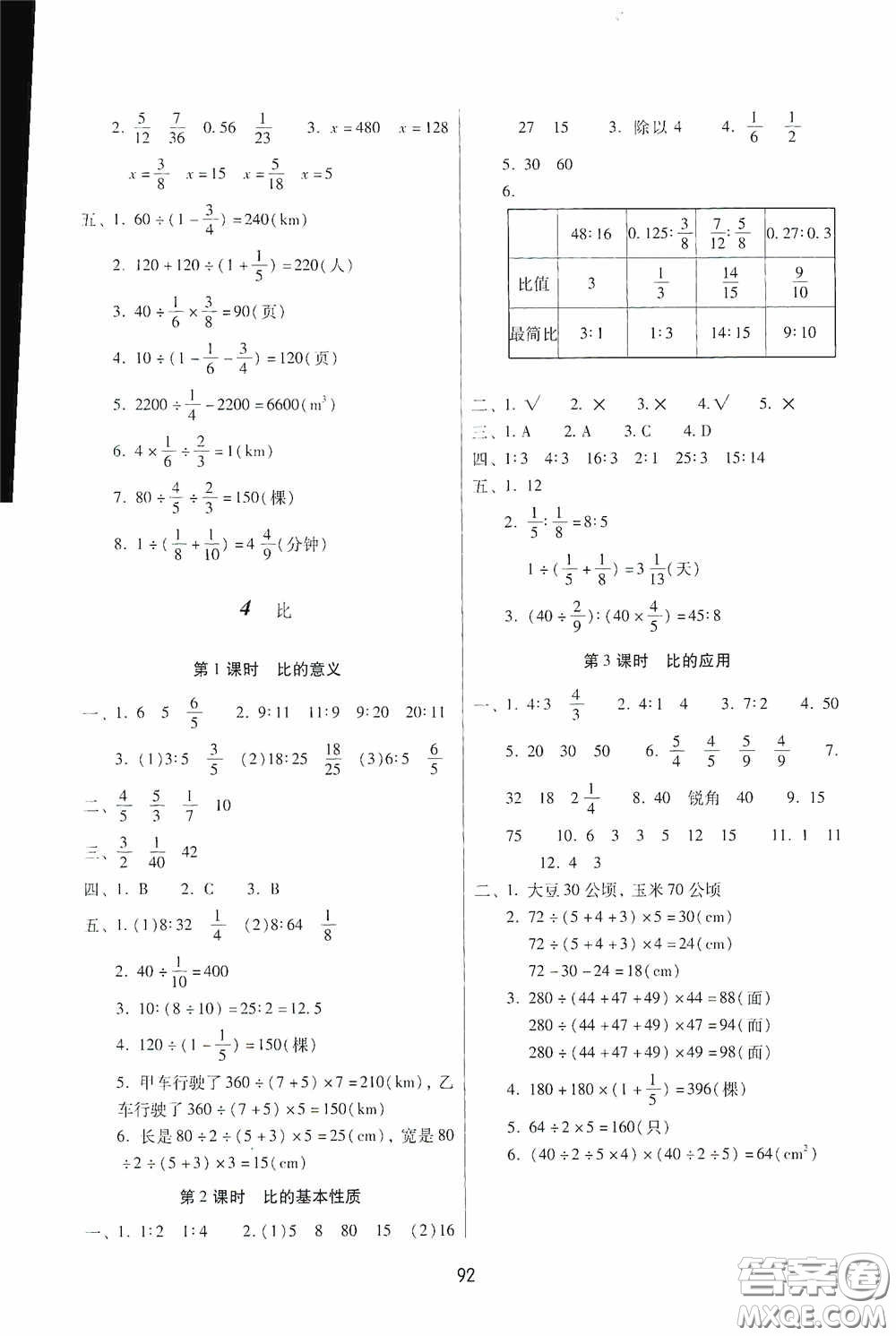 2020課課練云南師大附小全優(yōu)作業(yè)六年級數(shù)學(xué)上冊全新版答案