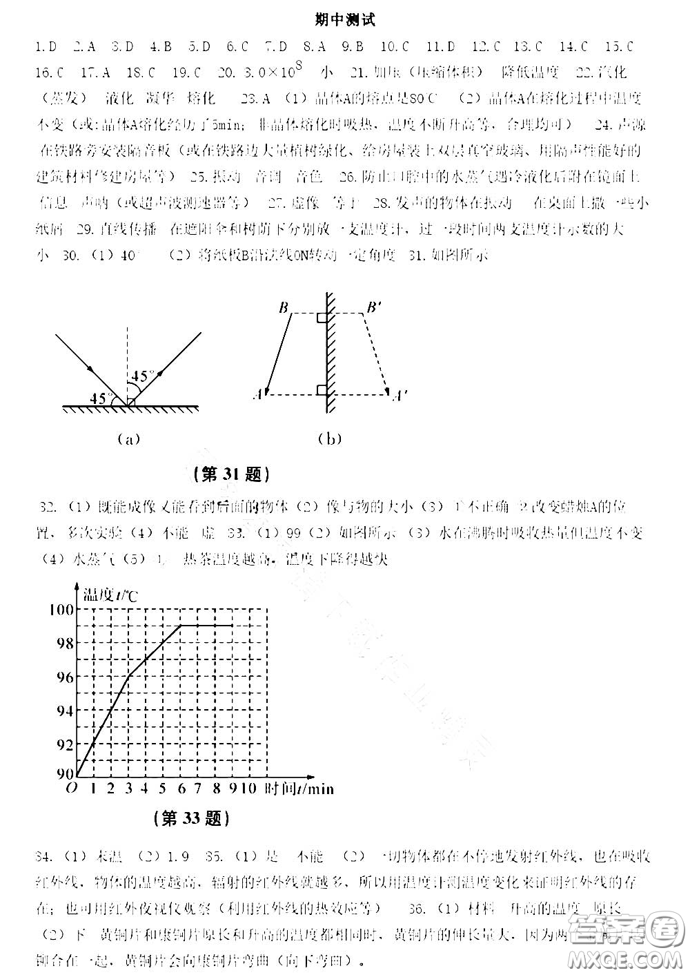 江蘇鳳凰科學技術出版社2020補充習題八年級物理上冊蘇科版答案