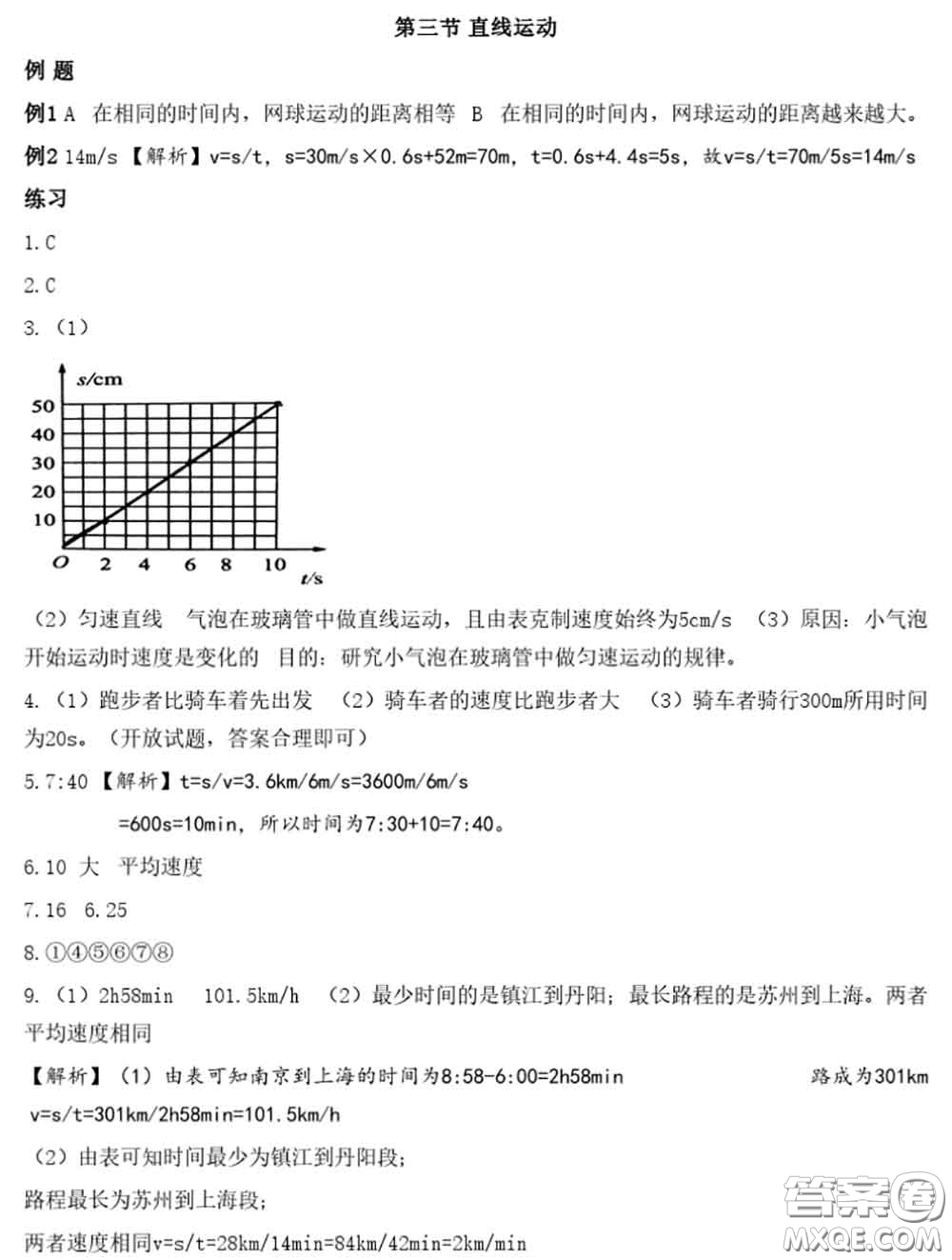 江蘇鳳凰科學技術出版社2020補充習題八年級物理上冊蘇科版答案