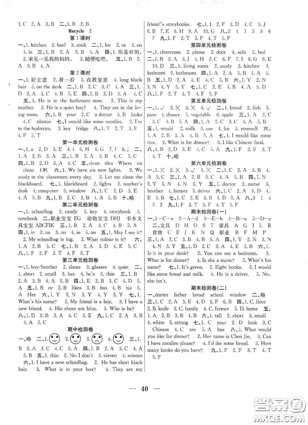 合肥工業(yè)大學(xué)出版社2020贏在課堂課時作業(yè)四年級英語上冊人教版答案