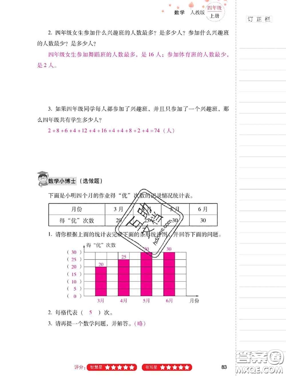 2020年云南省標(biāo)準(zhǔn)教輔同步指導(dǎo)訓(xùn)練與檢測四年級(jí)數(shù)學(xué)上冊人教版答案