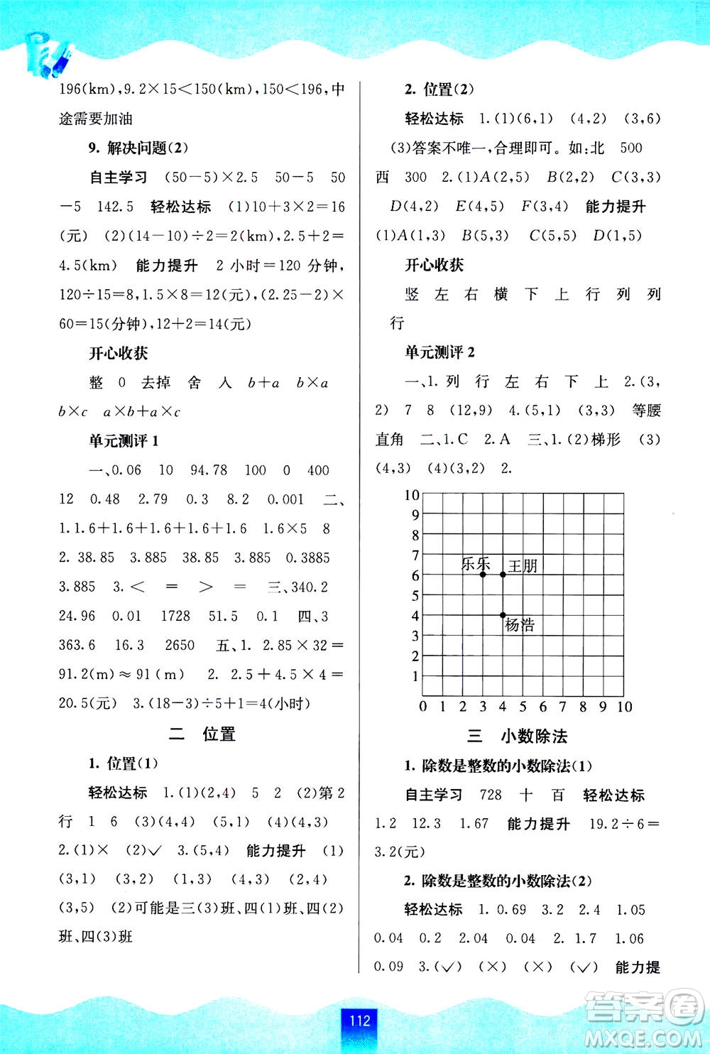 廣西教育出版社2020年自主學(xué)習(xí)能力測(cè)評(píng)數(shù)學(xué)五年級(jí)上冊(cè)人教版答案