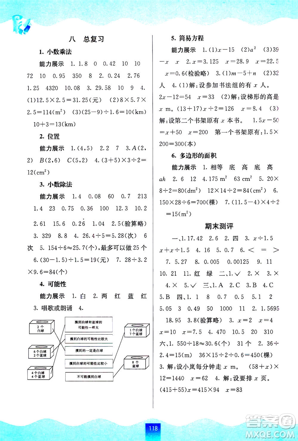 廣西教育出版社2020年自主學(xué)習(xí)能力測(cè)評(píng)數(shù)學(xué)五年級(jí)上冊(cè)人教版答案