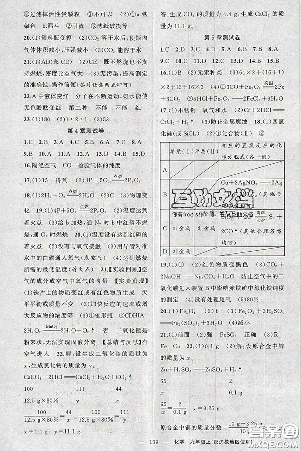 新疆青少年出版社2020秋原創(chuàng)新課堂九年級化學(xué)上冊滬教版答案