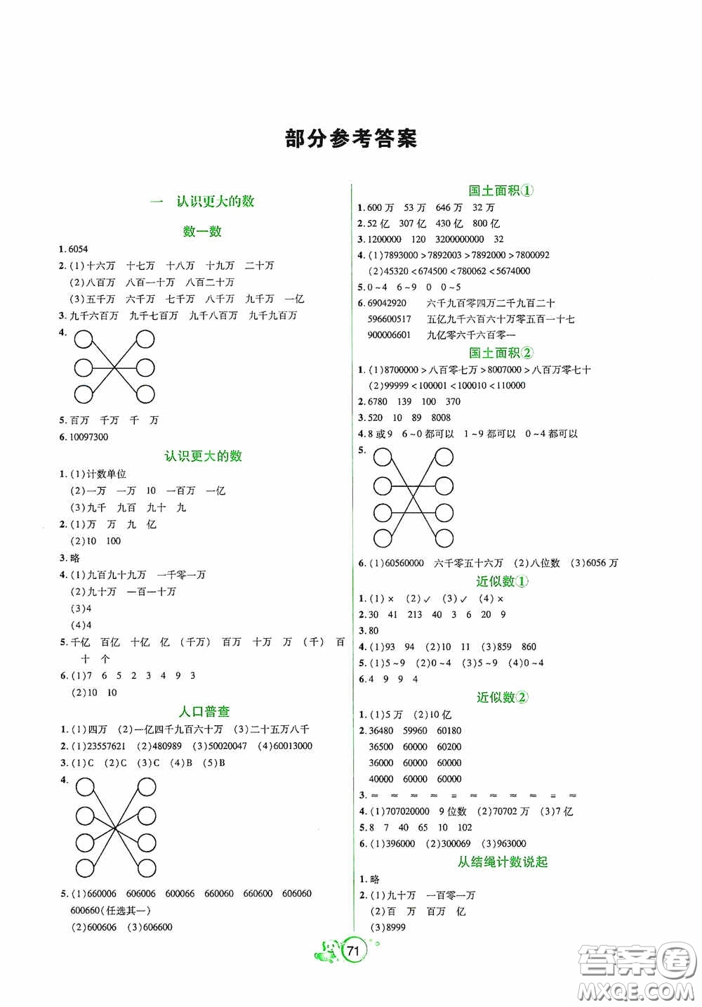 遼寧教育出版社2020好課堂堂練四年級數(shù)學(xué)上冊北師大版答案