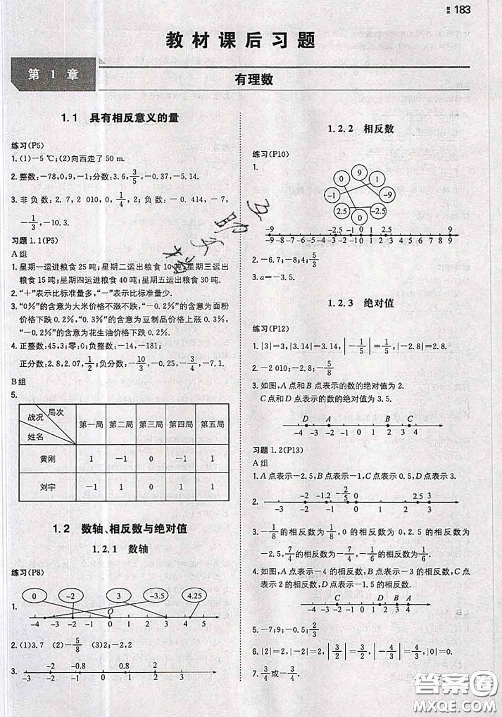 湖南教育出版社2020年課本教材七年級(jí)數(shù)學(xué)上冊(cè)湘教版答案