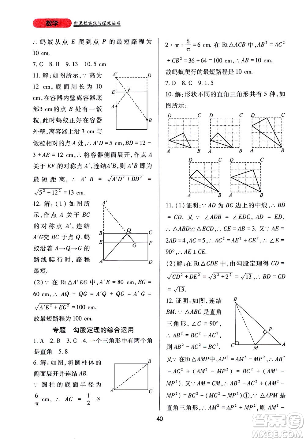 2019年新課程實(shí)踐與探究叢書數(shù)學(xué)八年級(jí)上冊(cè)華東師大版參考答案