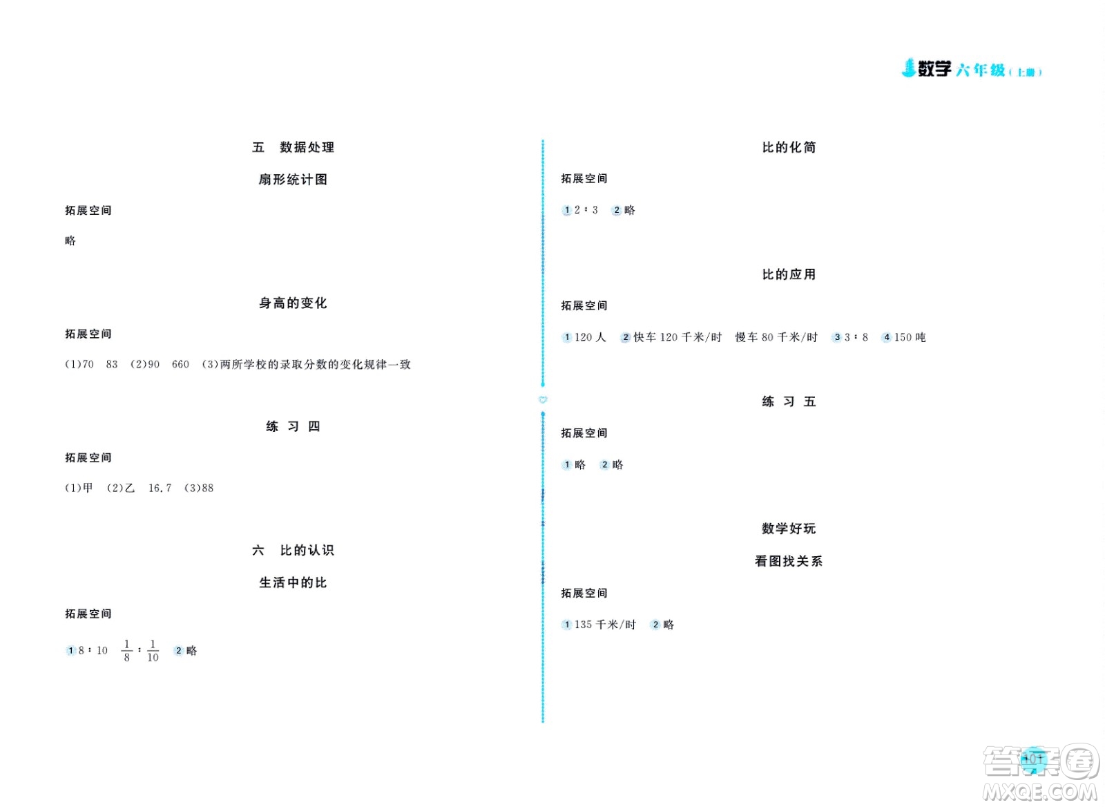 2020年新編基礎(chǔ)訓練數(shù)學六年級上冊北師大版答案