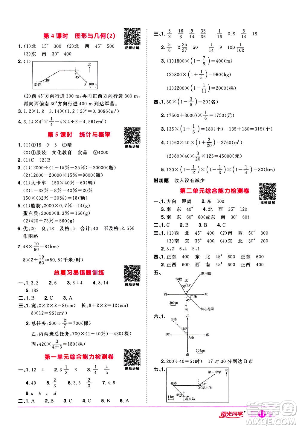 浙江教育出版社2020年陽光同學(xué)課時(shí)達(dá)標(biāo)訓(xùn)練六年級數(shù)學(xué)上冊人教版浙江專版答案