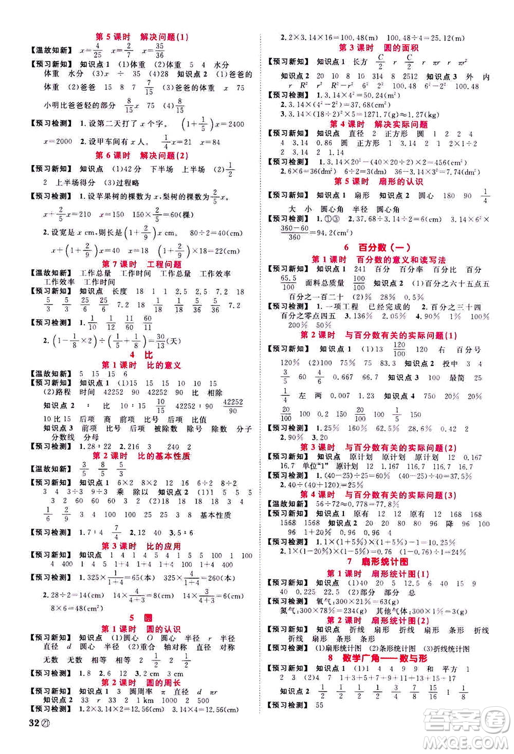 浙江教育出版社2020年陽光同學(xué)課時(shí)達(dá)標(biāo)訓(xùn)練六年級數(shù)學(xué)上冊人教版浙江專版答案