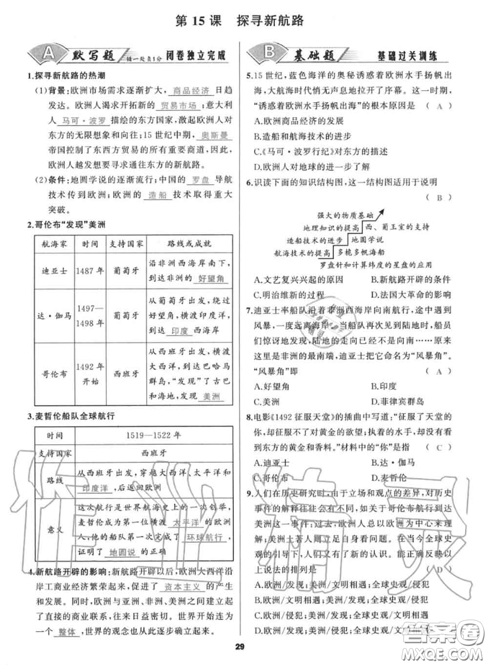 黑龍江教育出版社2020秋我是高高手九年級歷史上冊人教版答案