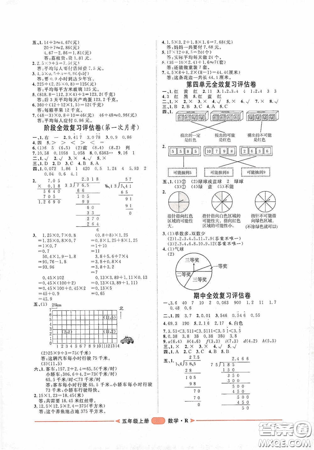 2020康華傳媒陽光計劃第二步單元期末復(fù)習(xí)與評價五年級數(shù)學(xué)上冊人教版答案