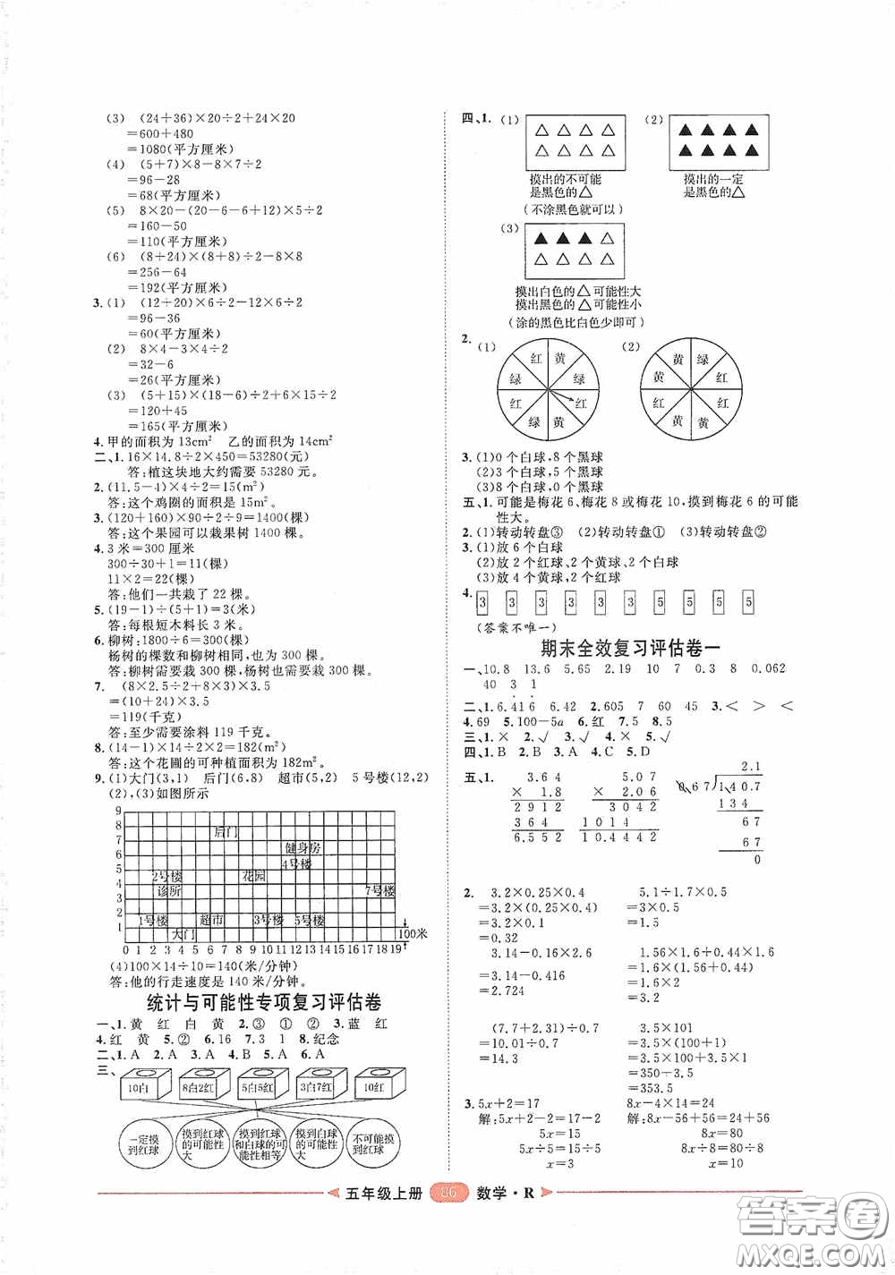 2020康華傳媒陽光計劃第二步單元期末復(fù)習(xí)與評價五年級數(shù)學(xué)上冊人教版答案