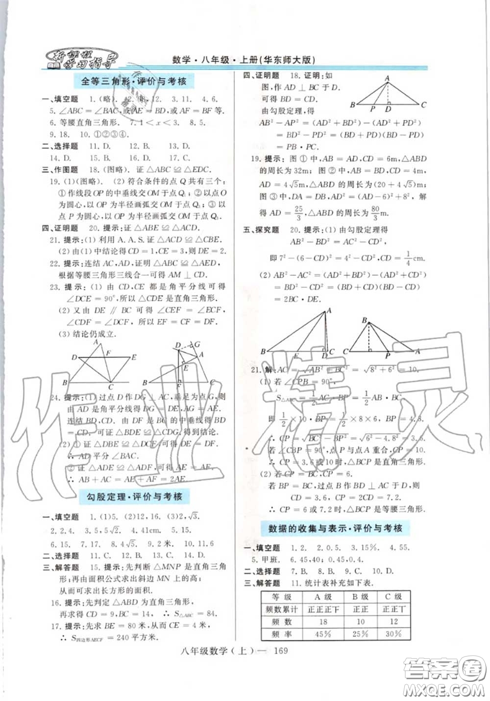 2020年秋新課程學(xué)習(xí)指導(dǎo)八年級(jí)數(shù)學(xué)上冊(cè)華師版參考答案