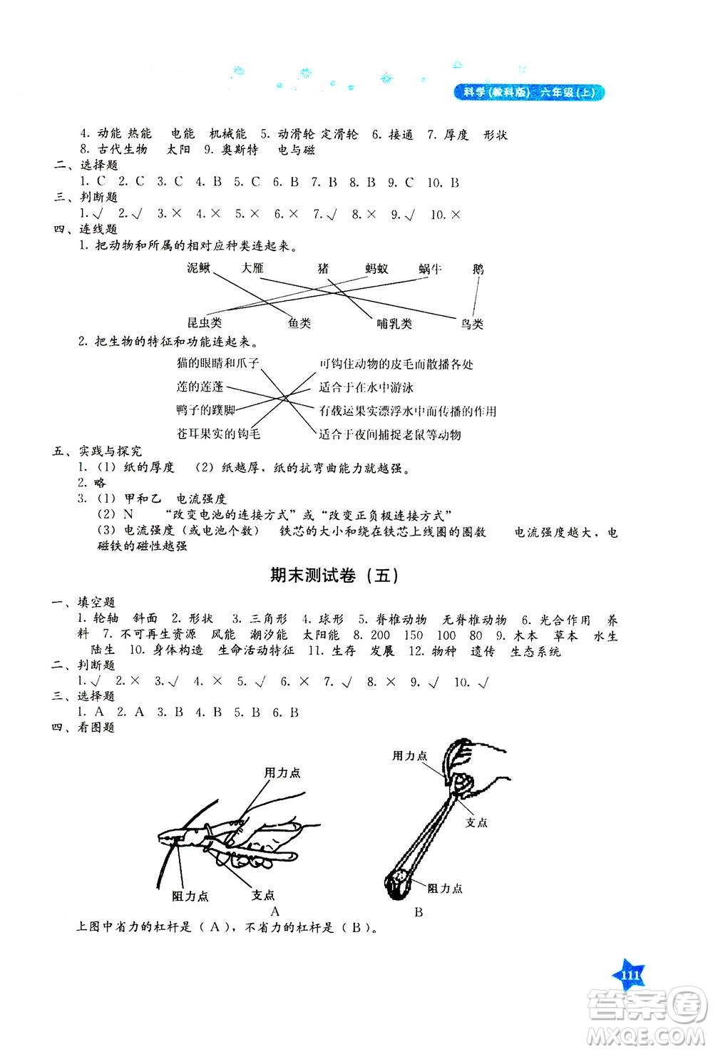 湖南教育出版社2020年學(xué)法大視野科學(xué)六年級上冊教科版答案