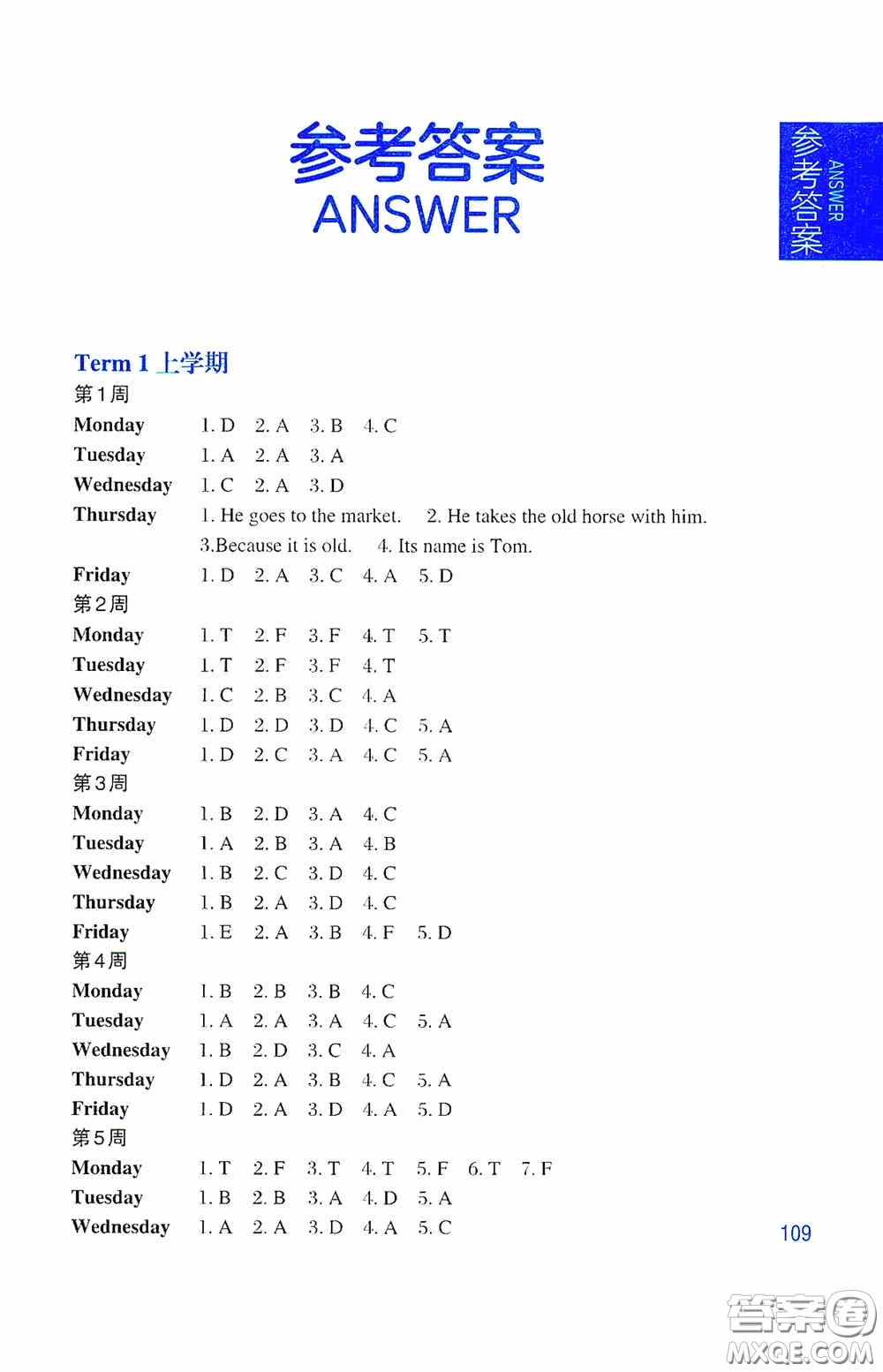 華東理工大學出版社2020周計劃小學英語閱讀強化訓練三年級第二版答案