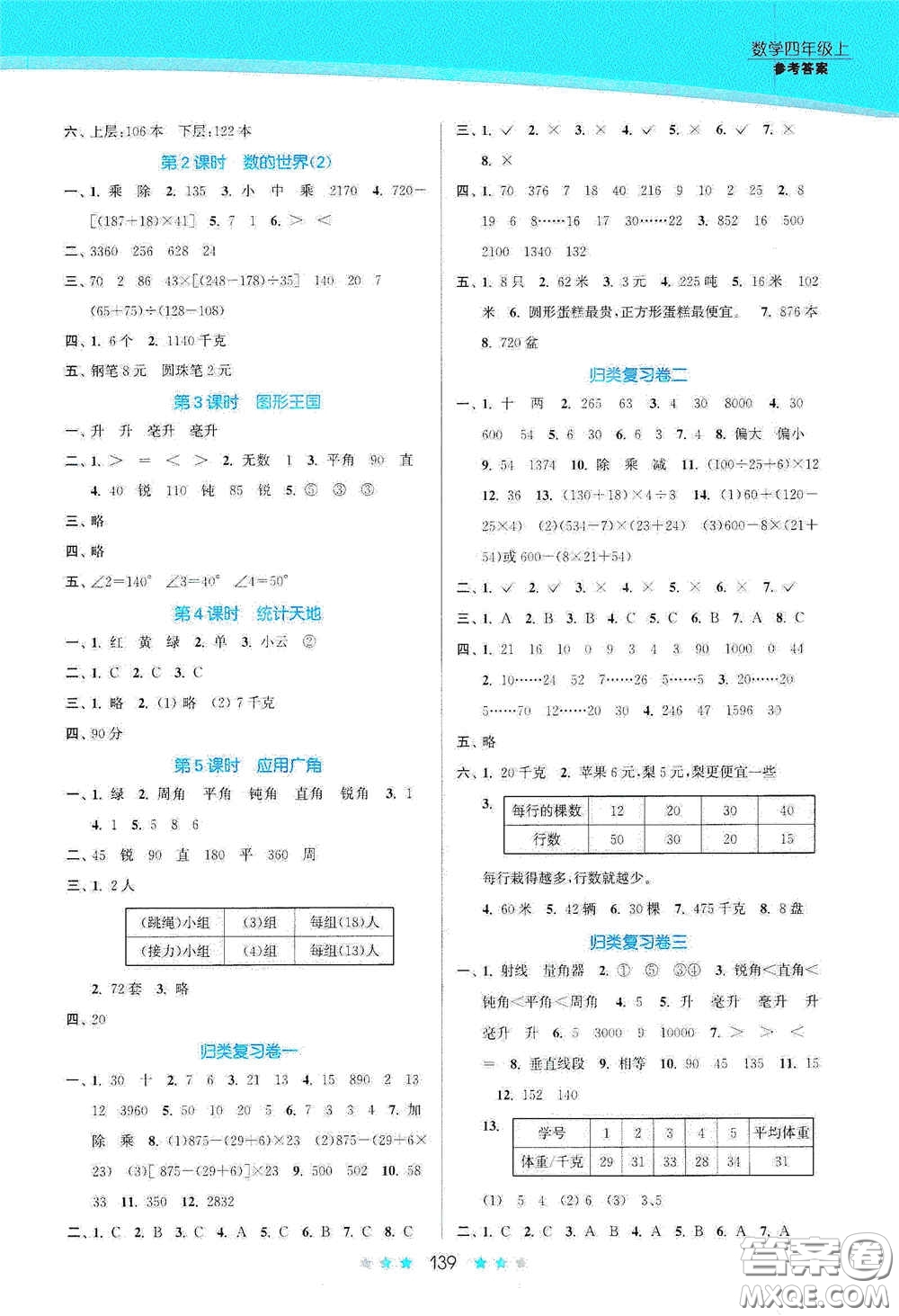 江蘇鳳凰美術(shù)出版社2020創(chuàng)新課時(shí)作業(yè)本四年級數(shù)學(xué)上冊江蘇版答案