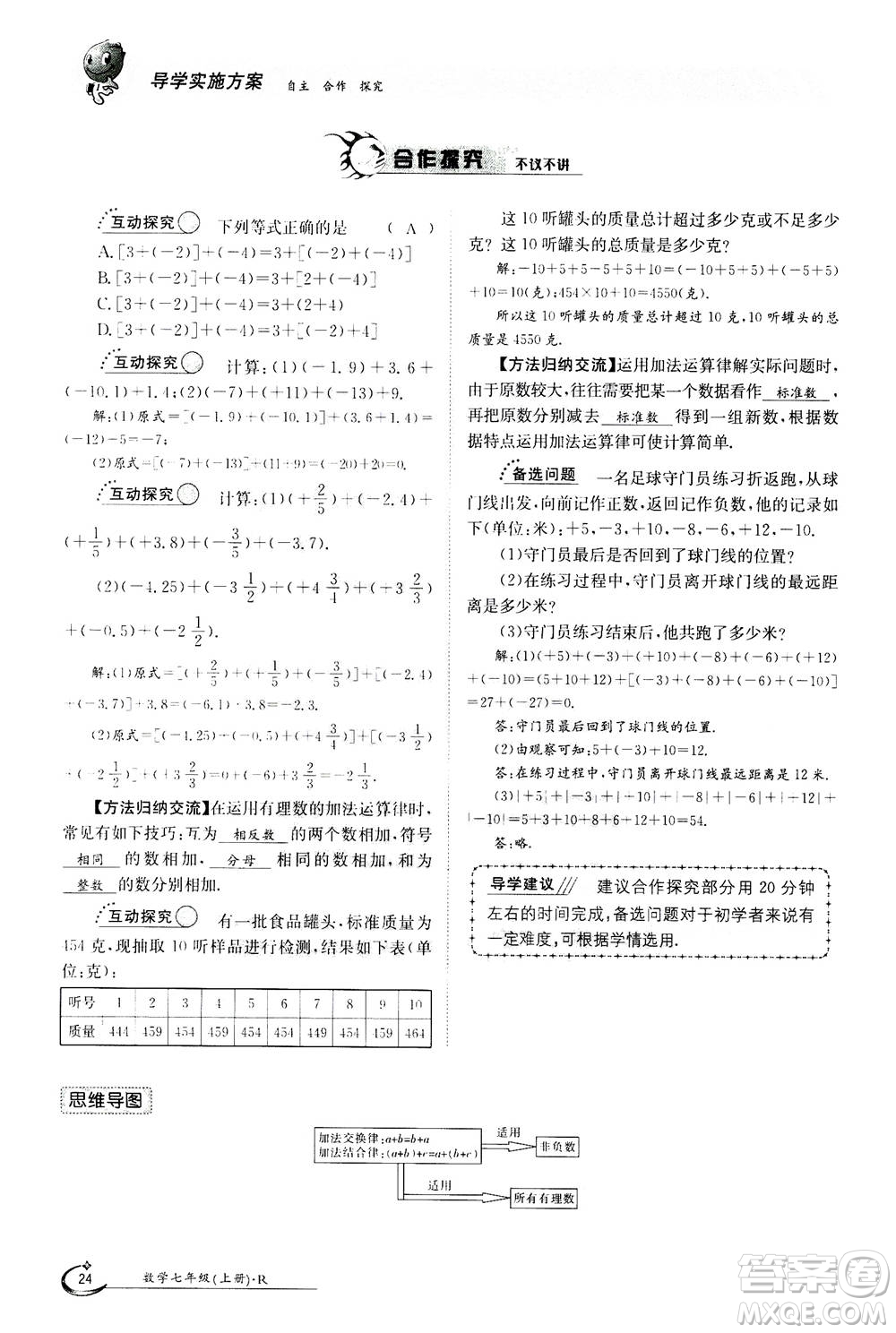 江西高校出版社2020年金太陽(yáng)導(dǎo)學(xué)案數(shù)學(xué)七年級(jí)上冊(cè)人教版答案