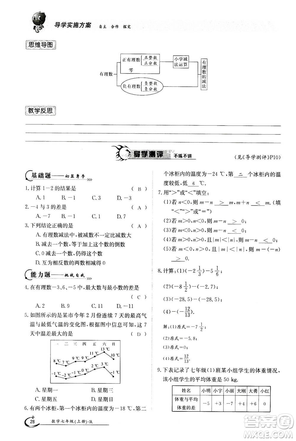 江西高校出版社2020年金太陽(yáng)導(dǎo)學(xué)案數(shù)學(xué)七年級(jí)上冊(cè)人教版答案