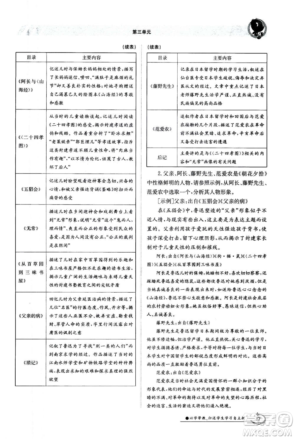 江西高校出版社2020年金太陽導(dǎo)學(xué)案語文七年級上冊人教版答案